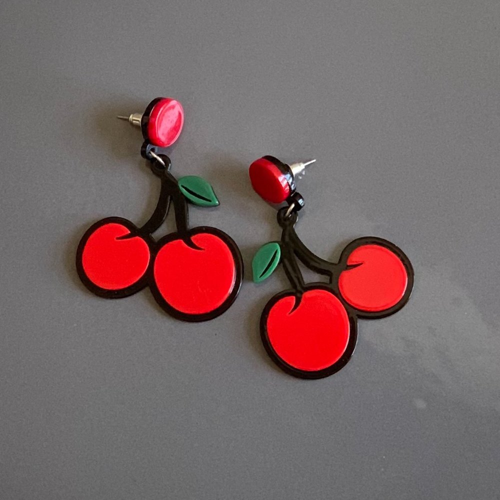 Cherry Acrylic Drop Earrings